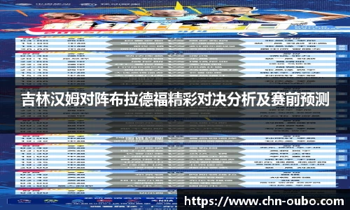 吉林汉姆对阵布拉德福精彩对决分析及赛前预测